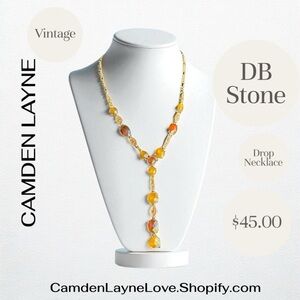 Vintage DB Stone Gold and Amber Stone Necklace